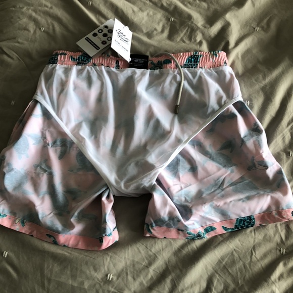 John Frank gym/swim shorts in pink with turquoise turtles print, side pockets, S - Picture 10 of 15